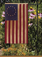 12 x 18 in. Antiqued Cotton Betsy Ross Garden Banner. Embroidered Stars & Sewn Stripes