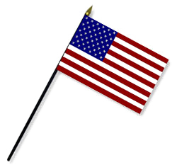 4 x 6 in. Rayon American Flag. Mounted on 3/16 in. x 10 in. Black Plastic Staff with Gold Spear Tip