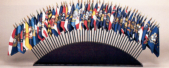 8 x 12 in. Rayon 50 State Flag Set, Flags Only. Mounted on 18 in. Black Wooden Staff with Gold Spear