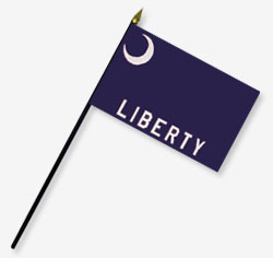4 x 6 in. Rayon Fort Moultrie Flag. Mounted on 10 in. x 3/16 in. Dia. Black Plastic Staff with Gold