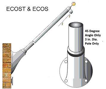 ECOST8 8 ft. Aluminum Outrigger Wall Mount Flag Pole 3 in. Butt, 1 7/8 in. Top, .125 Wall. Clear Ano