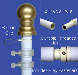 5 ft. x 1 in. 2 Piece Tangle Free Spinning Flag Pole, White Powder Coated Aluminum, Flag Fasteners