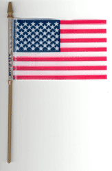 4 x 6 in. Hand Held Budget American Flags with Spear. Poly-Plastic flag mounted on 10 in. Gold 3/16